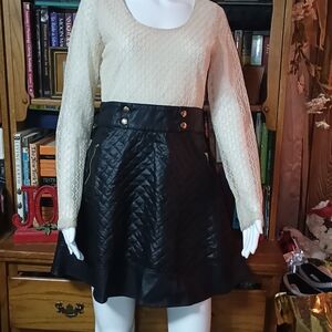 J-Roberts Cream Lace Top with Black Quilted Skirt